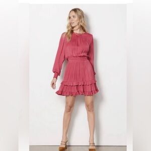 Evereve Hailey Mini Dress Size M Long Sleeve Ruffle Satin
